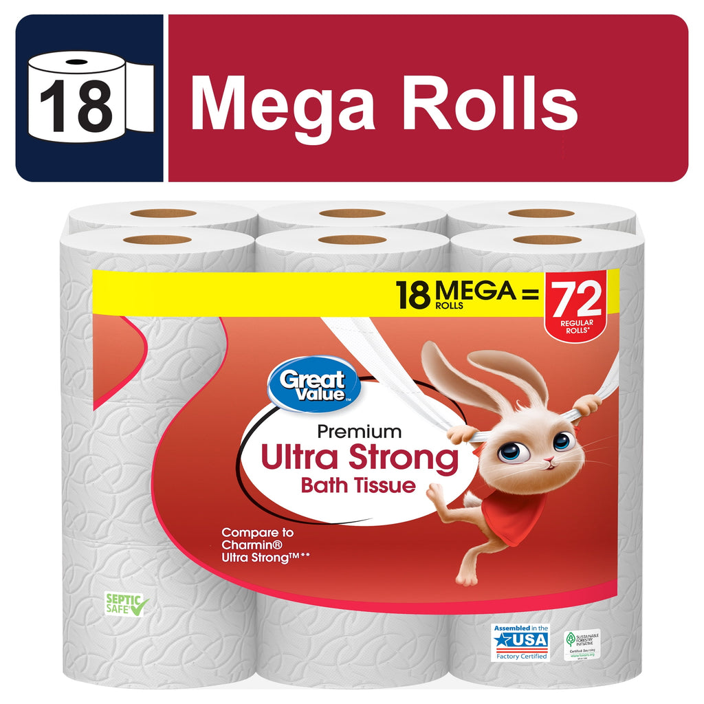 Great Value Ultra Strong 2-Ply Toilet Paper, 6 Mega Rolls, Compare to Charmin® Ultra Strong™