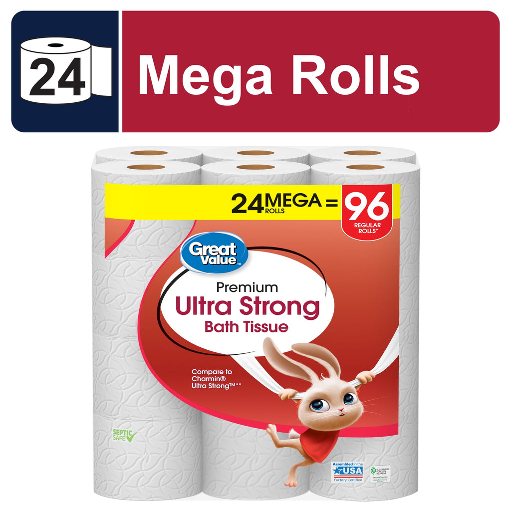 Great Value Ultra Strong 2-Ply Toilet Paper, 6 Mega Rolls, Compare to Charmin® Ultra Strong™
