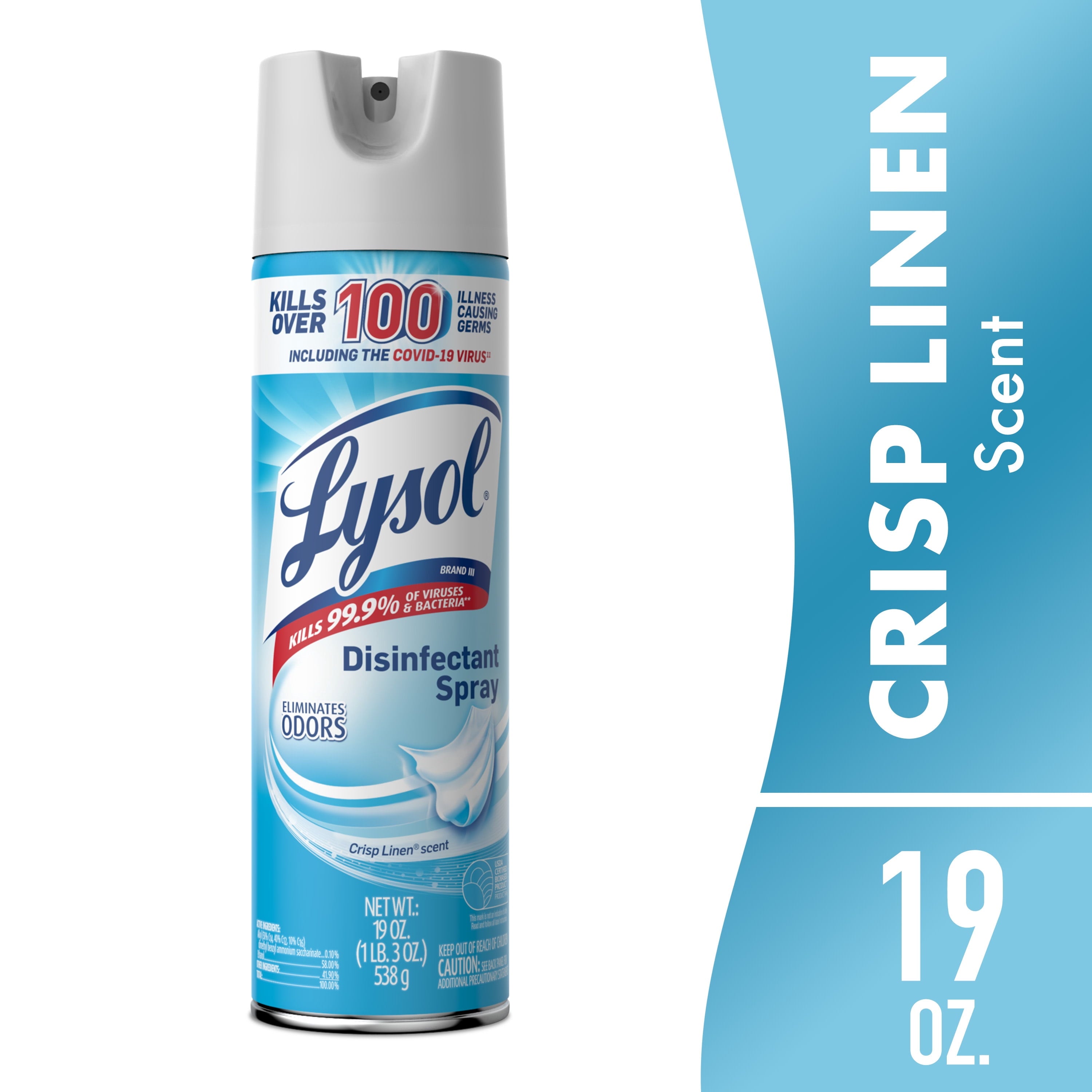 Lysol Disinfectant Spray, Sanitizing and Antibacterial Spray, Deodorizer, Crisp Linen, 19 oz