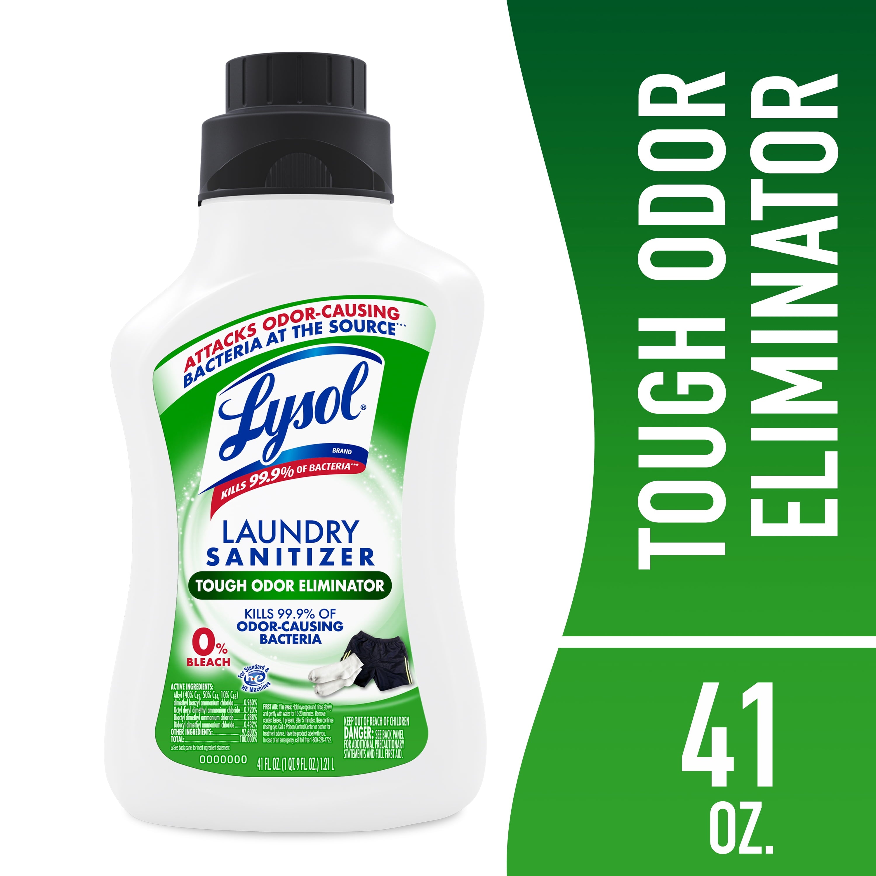 Lysol Tough Odor Eliminator Laundry Sanitizer Additive, 0% Bleach, Eliminates Odor Causing Bacteria, 41 fl oz