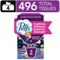 Puffs Ultra Soft Facial Tissues, Back-to-School Exclusive, 4 Rectangle Boxes, 124 Facial Tissues Per Box