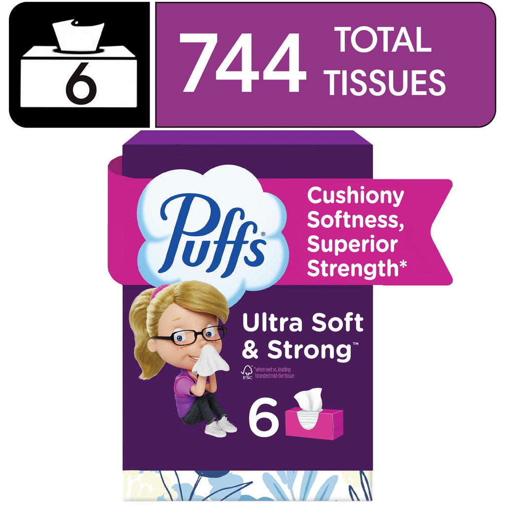 Puffs Ultra Soft Facial Tissues, Back-to-School Exclusive, 4 Rectangle Boxes, 124 Facial Tissues Per Box