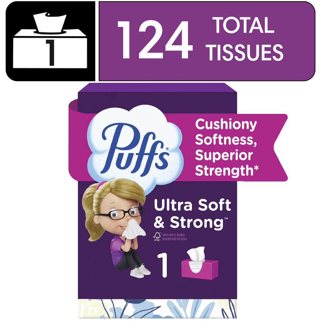 Puffs Ultra Soft Facial Tissues, Back-to-School Exclusive, 4 Rectangle Boxes, 124 Facial Tissues Per Box