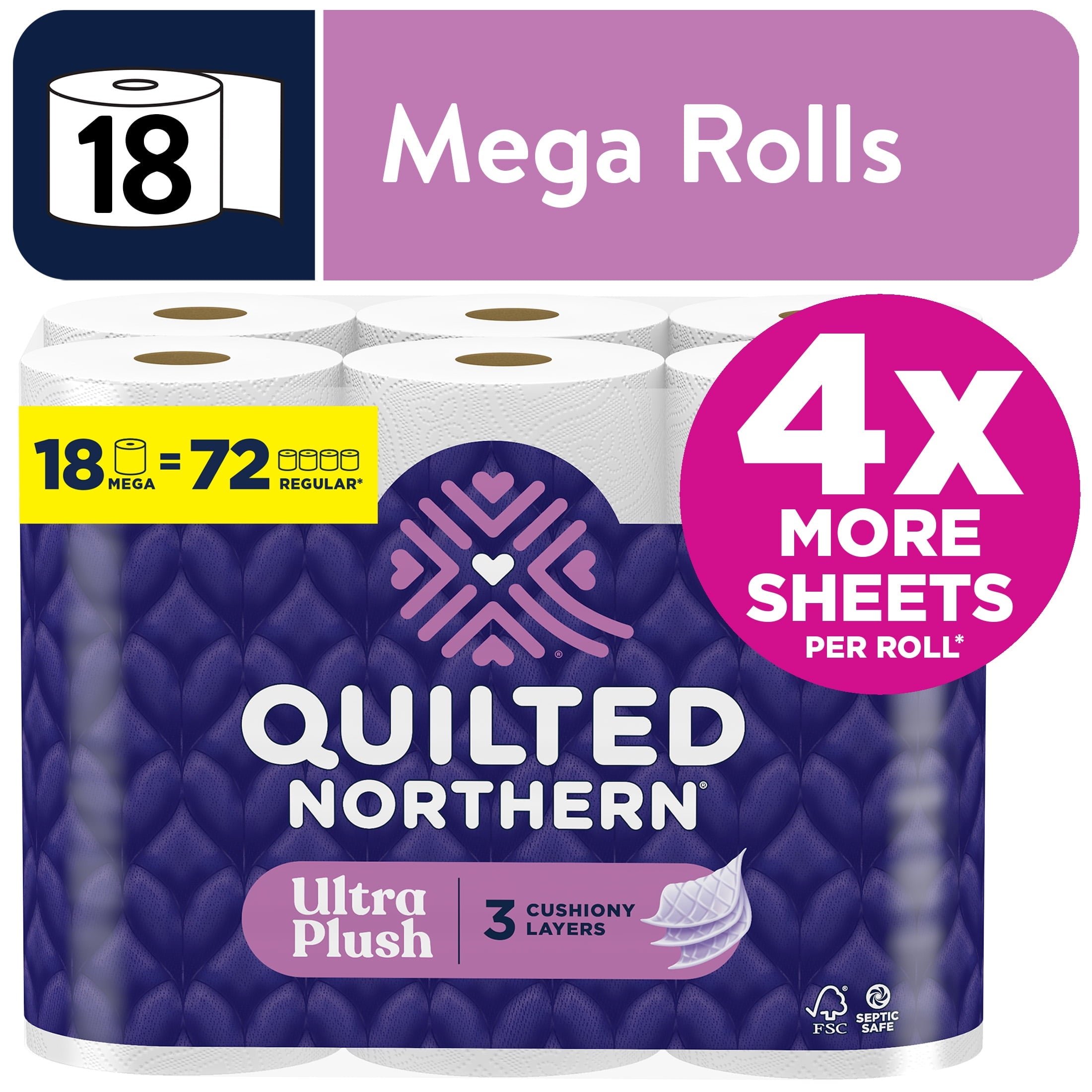 Quilted Northern Ultra Plush 3-Ply Toilet Paper, 12 Mega Rolls, 255 Sheets per Roll
