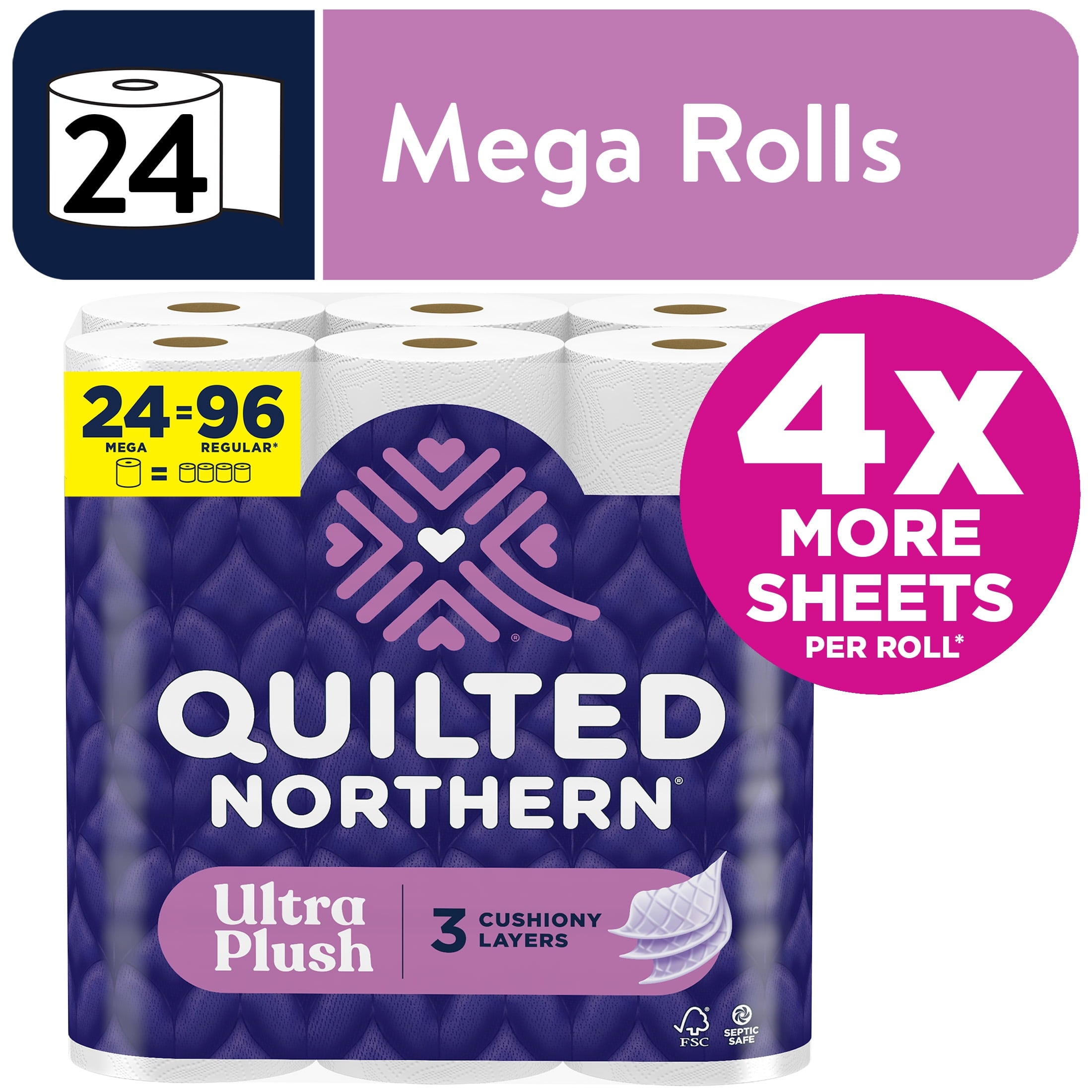 Quilted Northern Ultra Plush 3-Ply Toilet Paper, 12 Mega Rolls, 255 Sheets per Roll