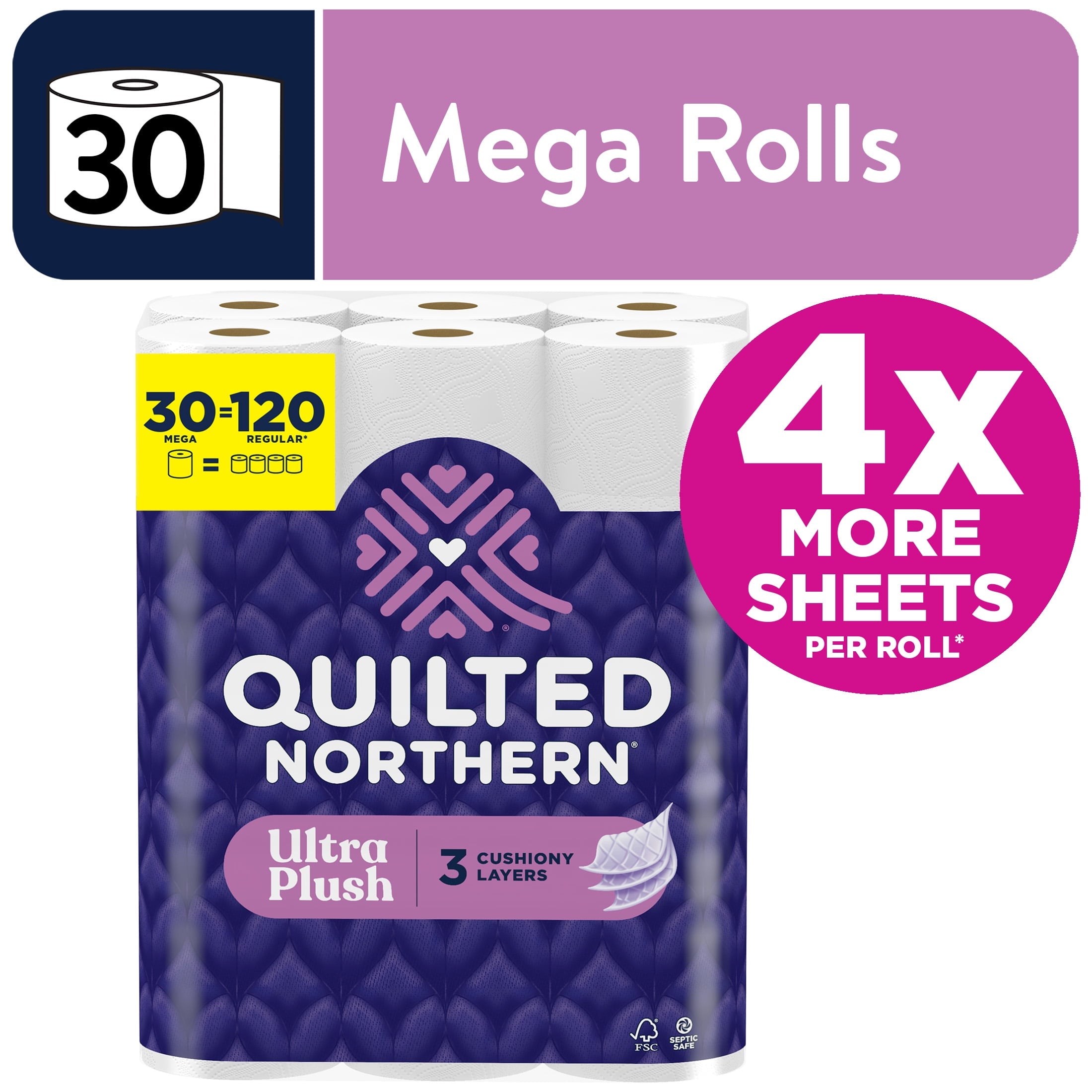 Quilted Northern Ultra Plush 3-Ply Toilet Paper, 12 Mega Rolls, 255 Sheets per Roll