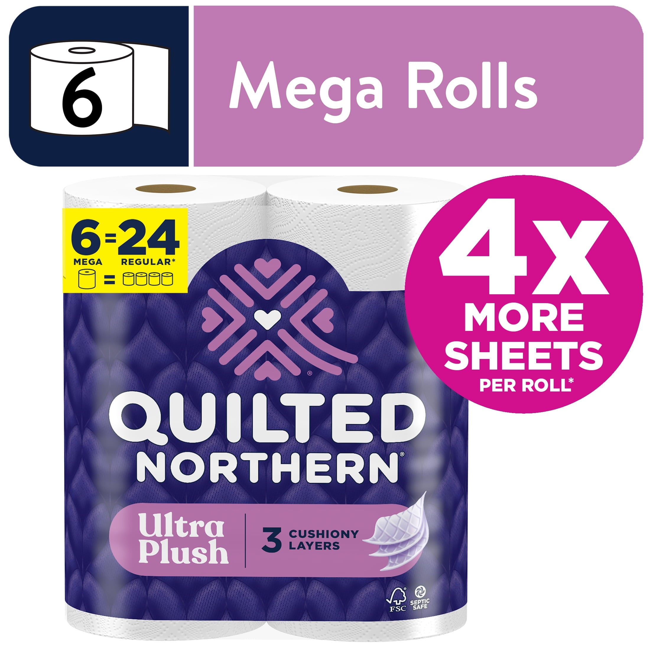 Quilted Northern Ultra Plush 3-Ply Toilet Paper, 12 Mega Rolls, 255 Sheets per Roll