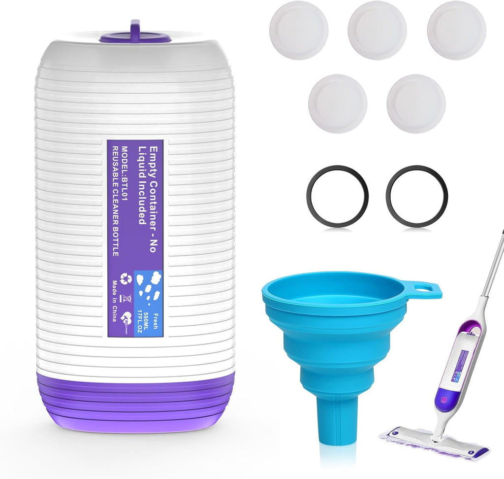 Sunbat Reusable Mop Refill Bottle, 500ML / 17 FL.OZ Container, with 6 Leak-Proof Seal & 1 Funnel