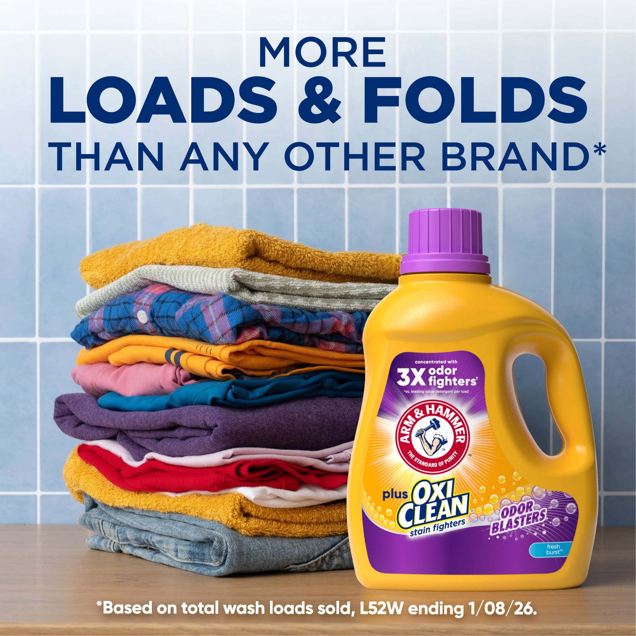 ARM & HAMMER Plus OxiClean with Odor Blasters Liquid Laundry Detergent, Fresh Burst, 200.2 Fl Oz