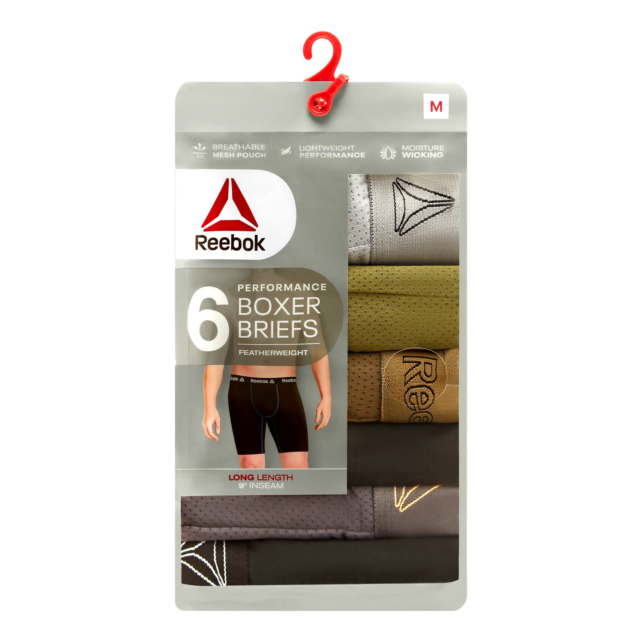 Reebok Men's Featherweight Performance Long Leg Boxer Briefs, 6 Pack