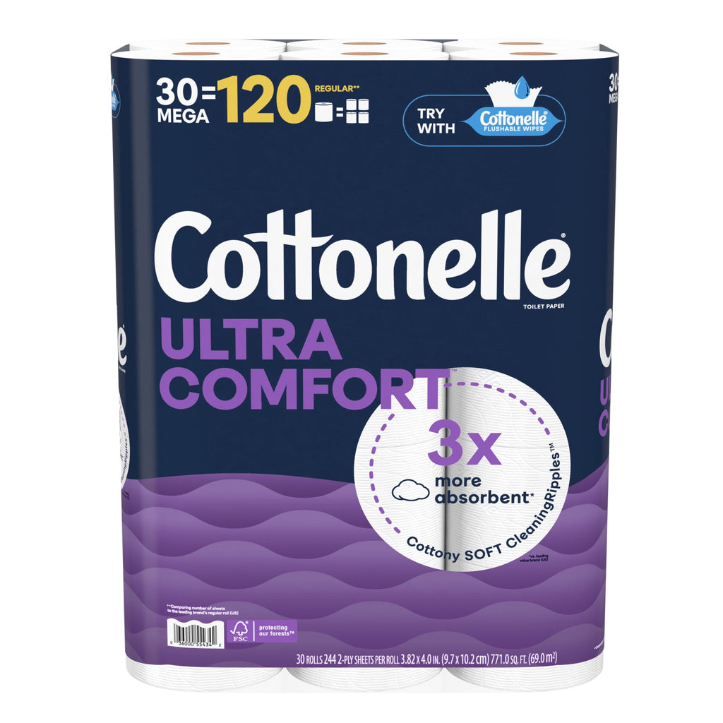 Cottonelle Ultra Soft Toilet Paper, Strong Toilet Tissue, 12 Mega Rolls