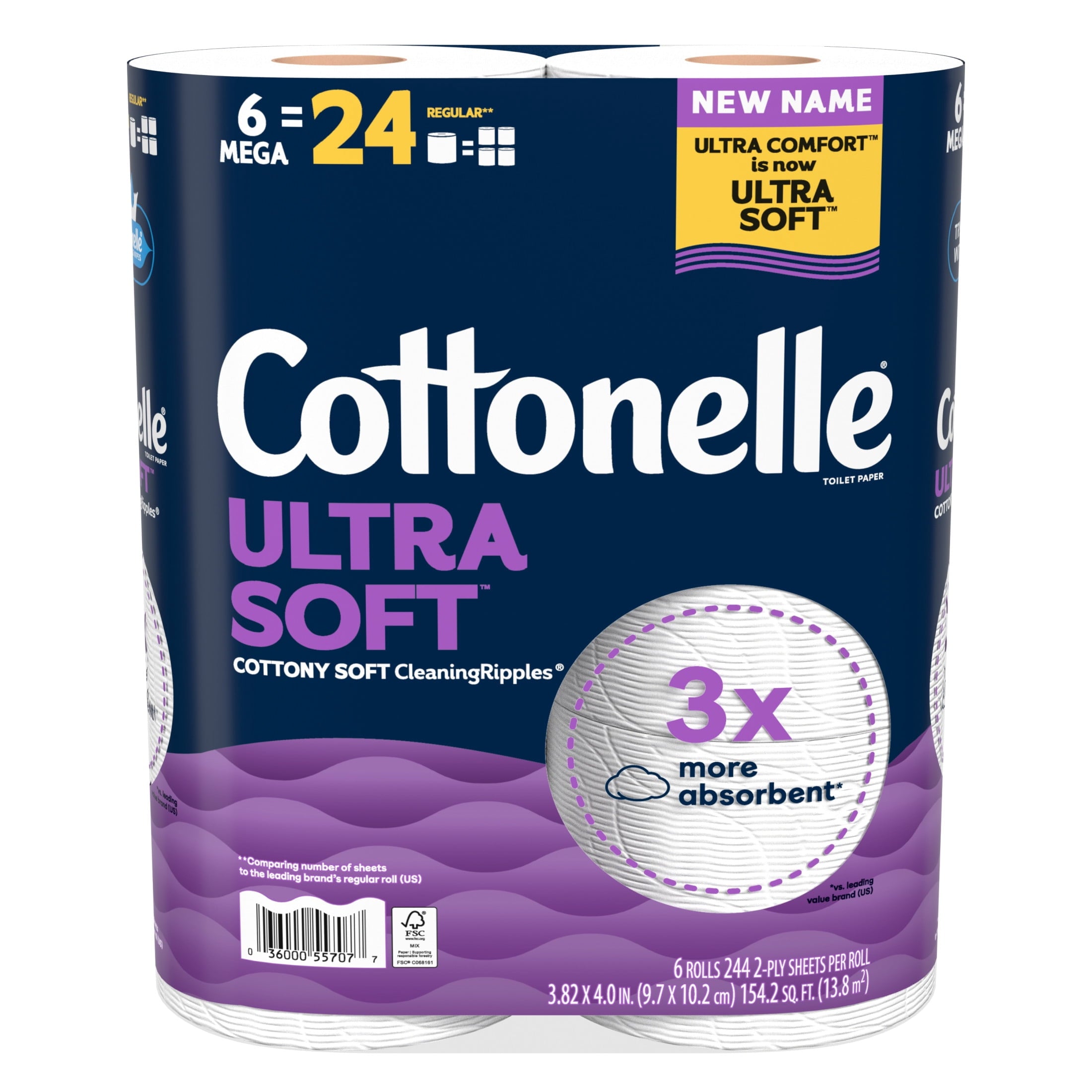 Cottonelle Ultra Soft Toilet Paper, Strong Toilet Tissue, 12 Mega Rolls