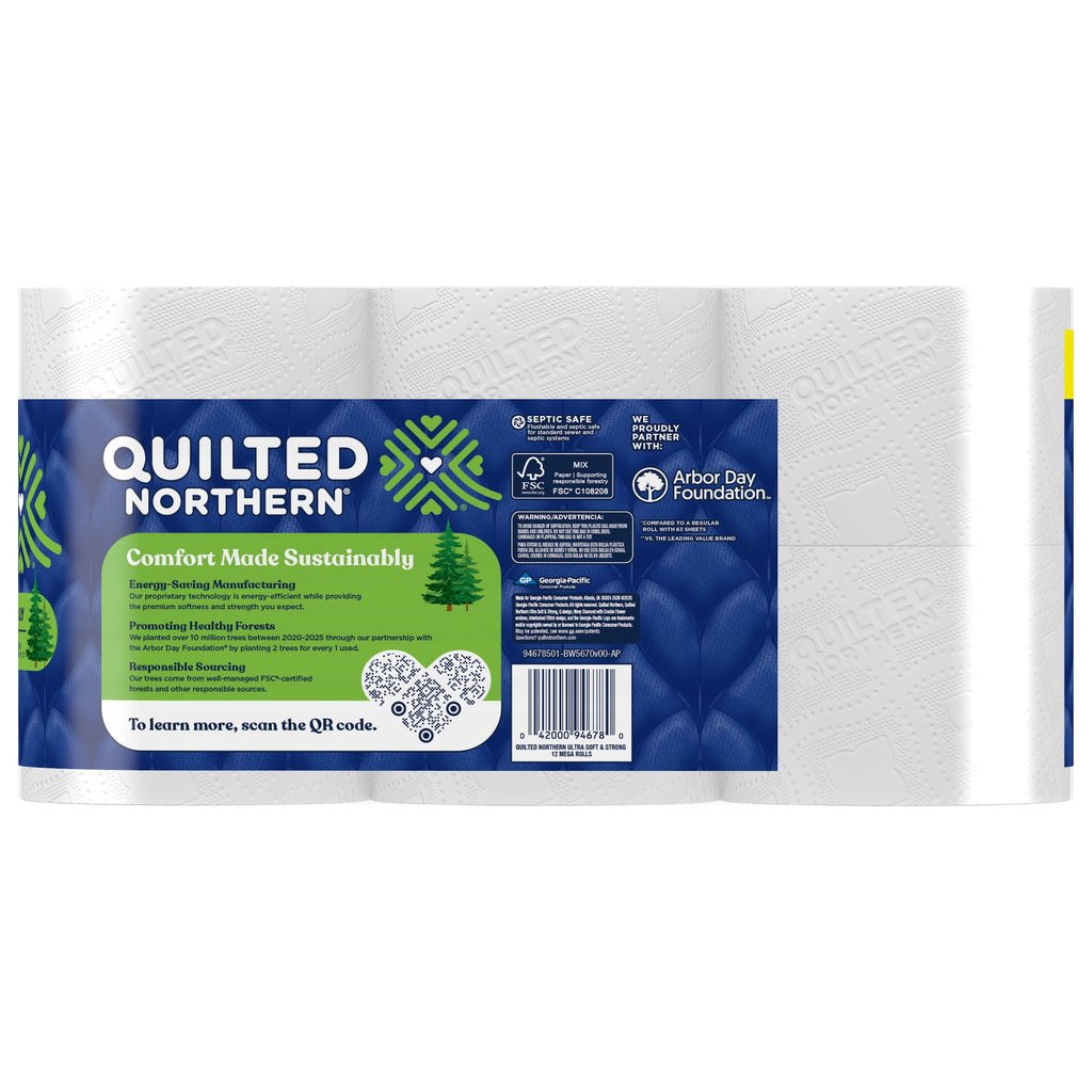 Quilted Northern Ultra Soft & Strong 2-Ply Toilet Paper, 12 Mega Rolls, 255 Sheets Per Roll