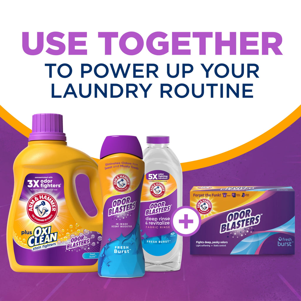 ARM & HAMMER Plus OxiClean with Odor Blasters Liquid Laundry Detergent, Fresh Burst, 200.2 Fl Oz