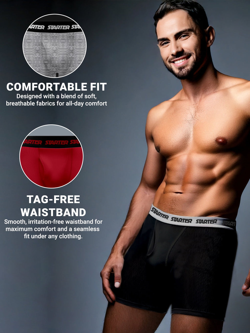 Starter Men's and Big Men’s Stretch Cotton Boxer Briefs, 6-Pack, Sizes S-5X