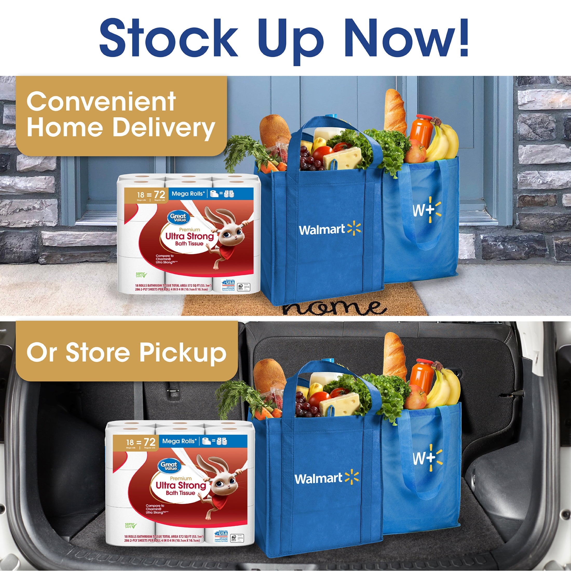 Great Value Ultra Strong 2-Ply Toilet Paper, 6 Mega Rolls, Compare to Charmin® Ultra Strong™