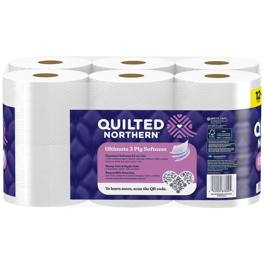 Quilted Northern Ultra Plush 3-Ply Toilet Paper, 12 Mega Rolls, 255 Sheets per Roll
