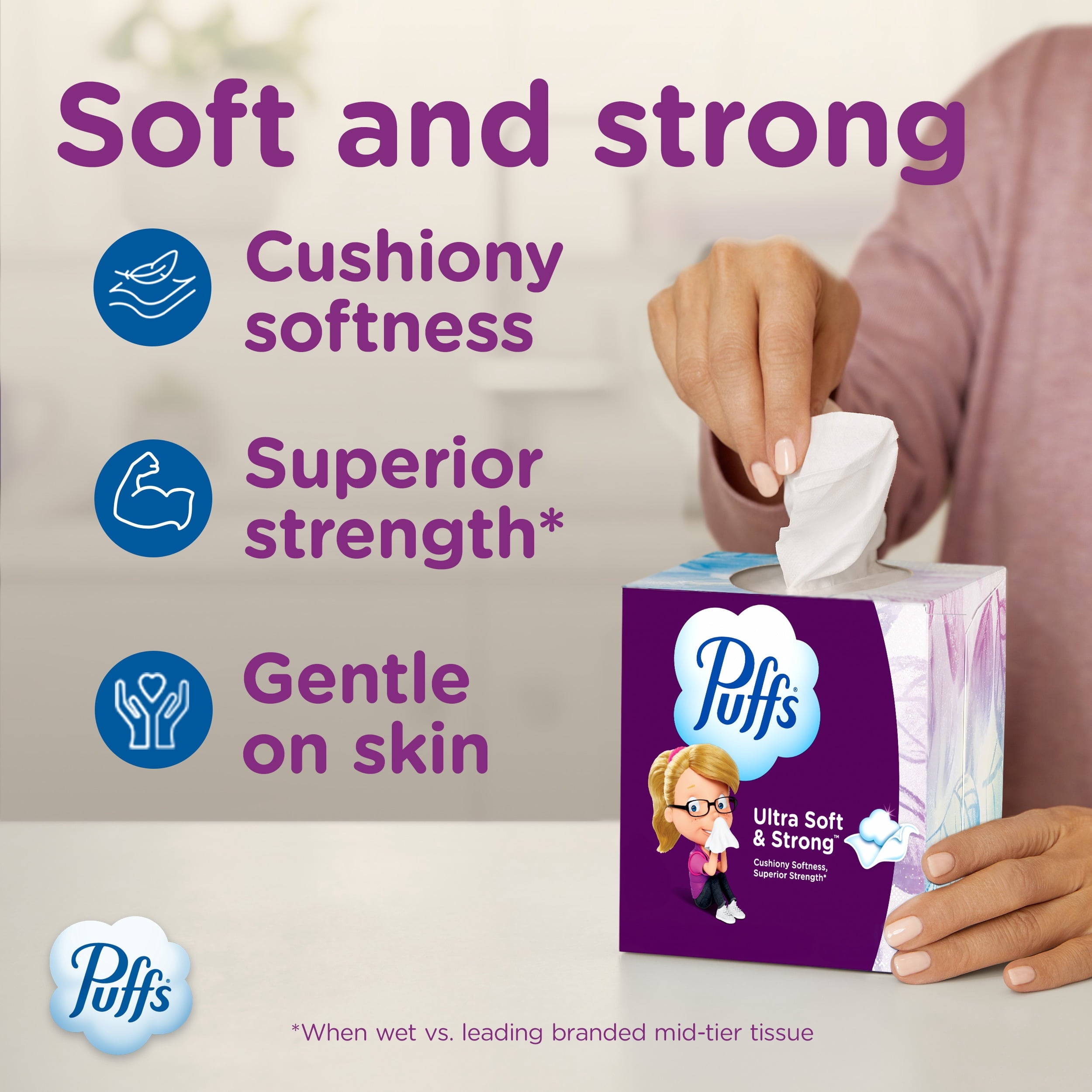 Puffs Ultra Soft Facial Tissues, Back-to-School Exclusive, 4 Rectangle Boxes, 124 Facial Tissues Per Box