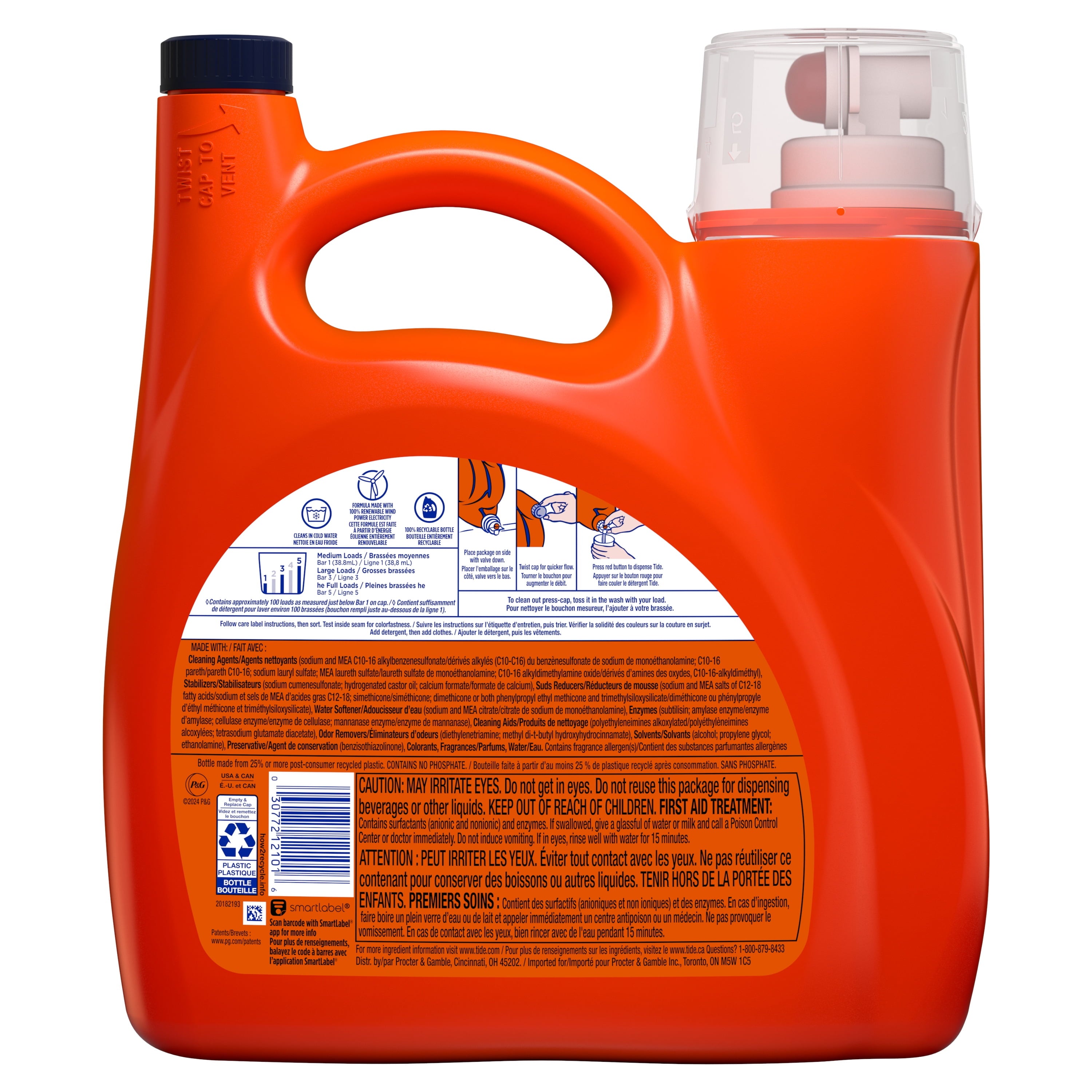 (2 pack) Tide Laundry Detergent Liquid with 6X Boosted Cleaning Power, Original Scent, 125 fl oz, 100 Loads