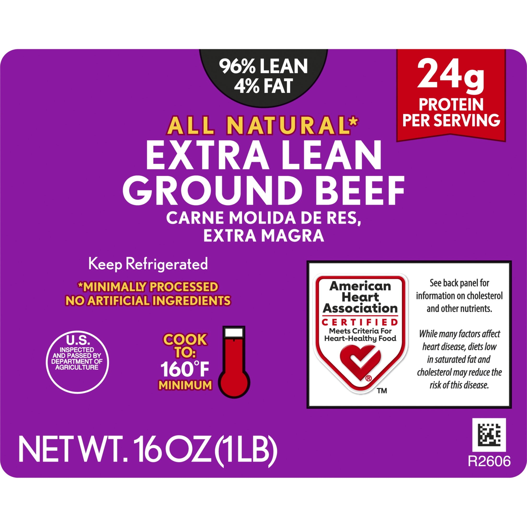 All Natural Extra Lean Ground Beef 96% Lean/4% Fat, 1 lb