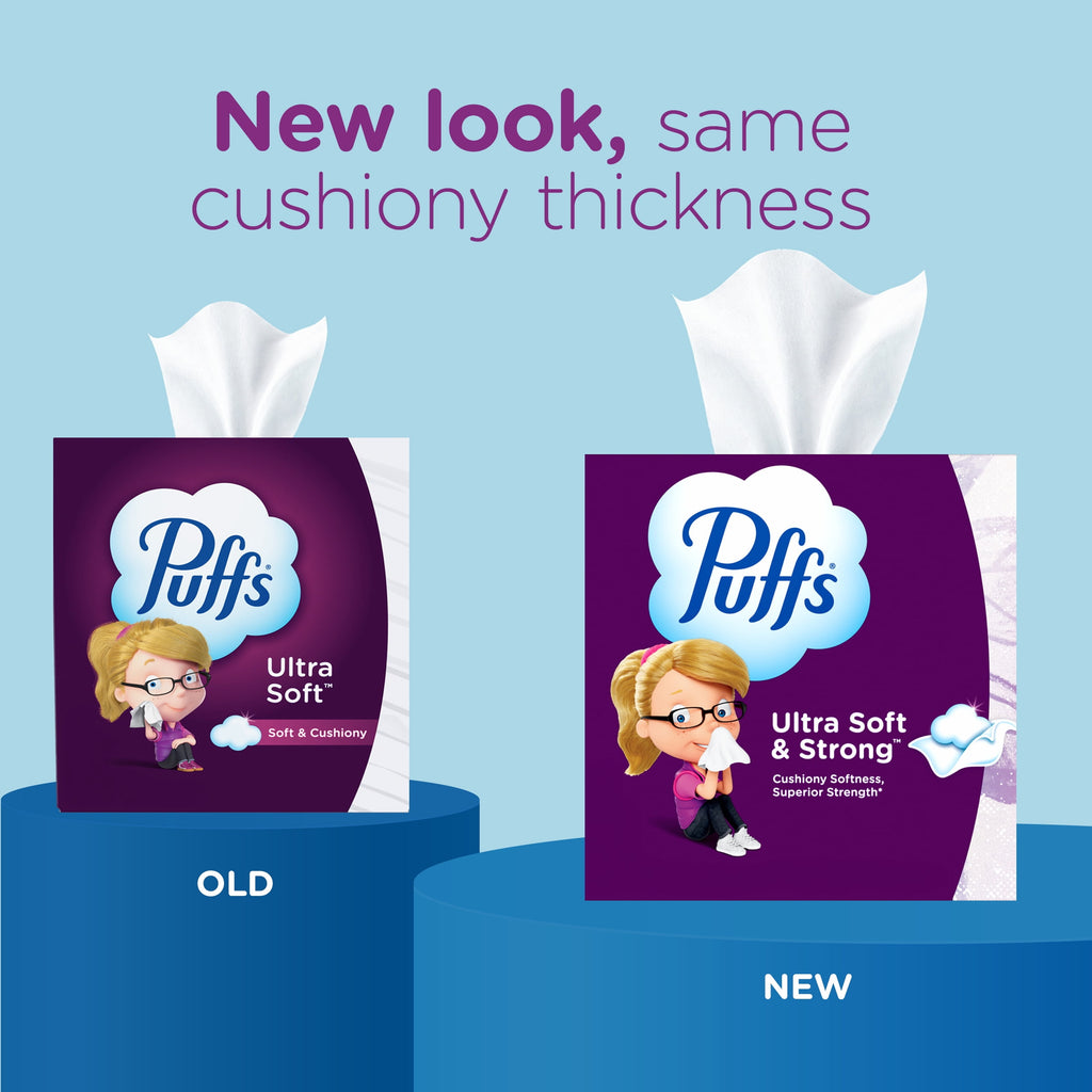 Puffs Ultra Soft Facial Tissues, Back-to-School Exclusive, 4 Rectangle Boxes, 124 Facial Tissues Per Box
