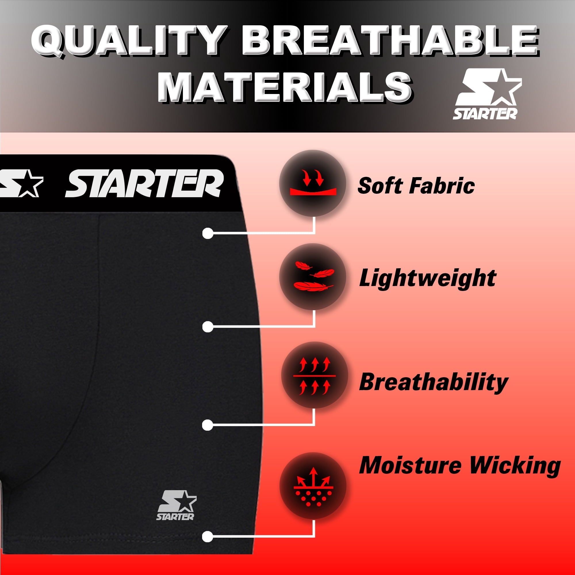 Starter Men’s Trunks Breathable Cotton Underwear Boxers for Men, Black XL 6-Pack