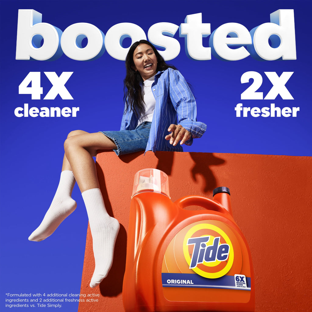 (2 pack) Tide Laundry Detergent Liquid with 6X Boosted Cleaning Power, Original Scent, 125 fl oz, 100 Loads