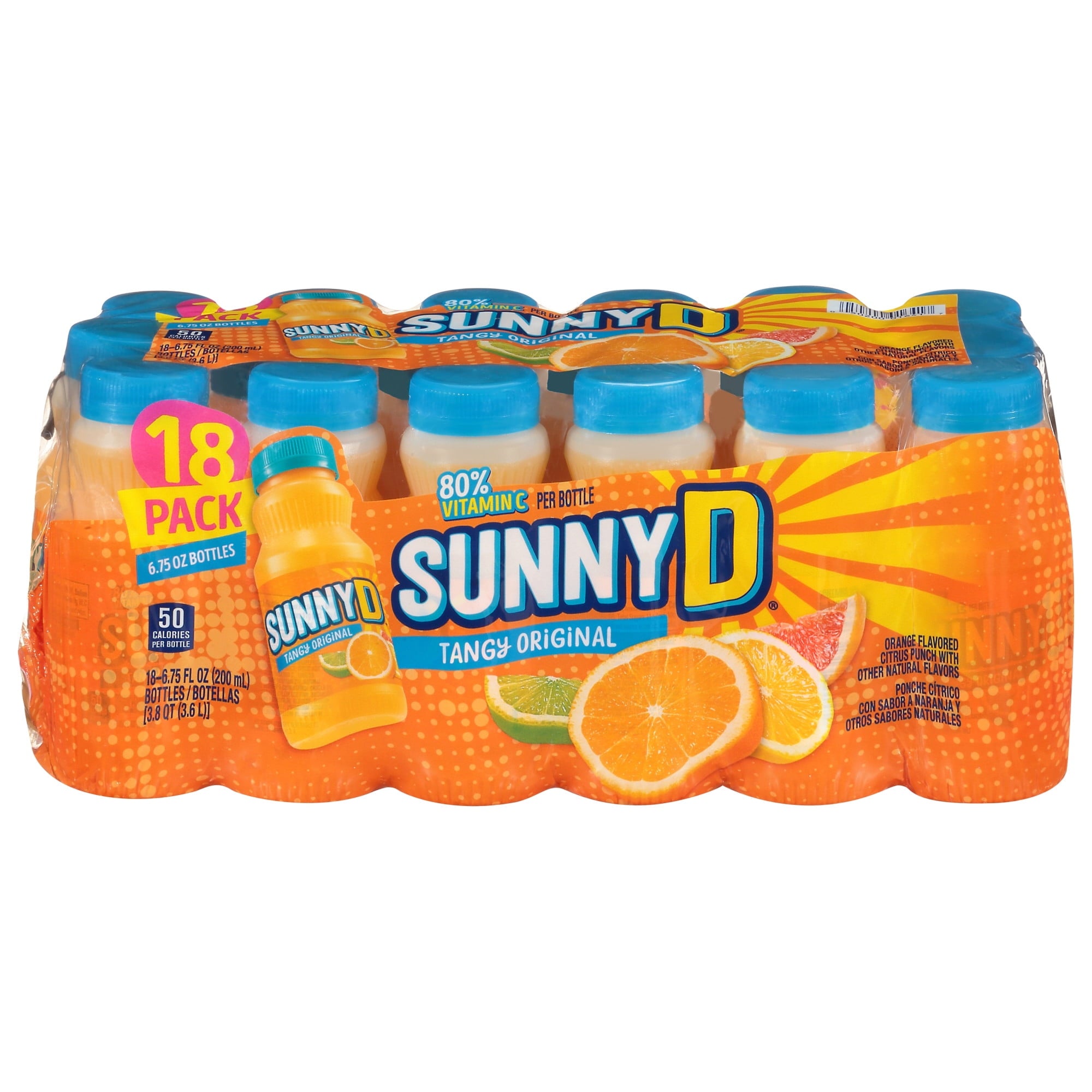 SUNNYD Tangy Original Shelf Stable Orange Juice Drink, 18 Count, 6.75 fl oz Bottles