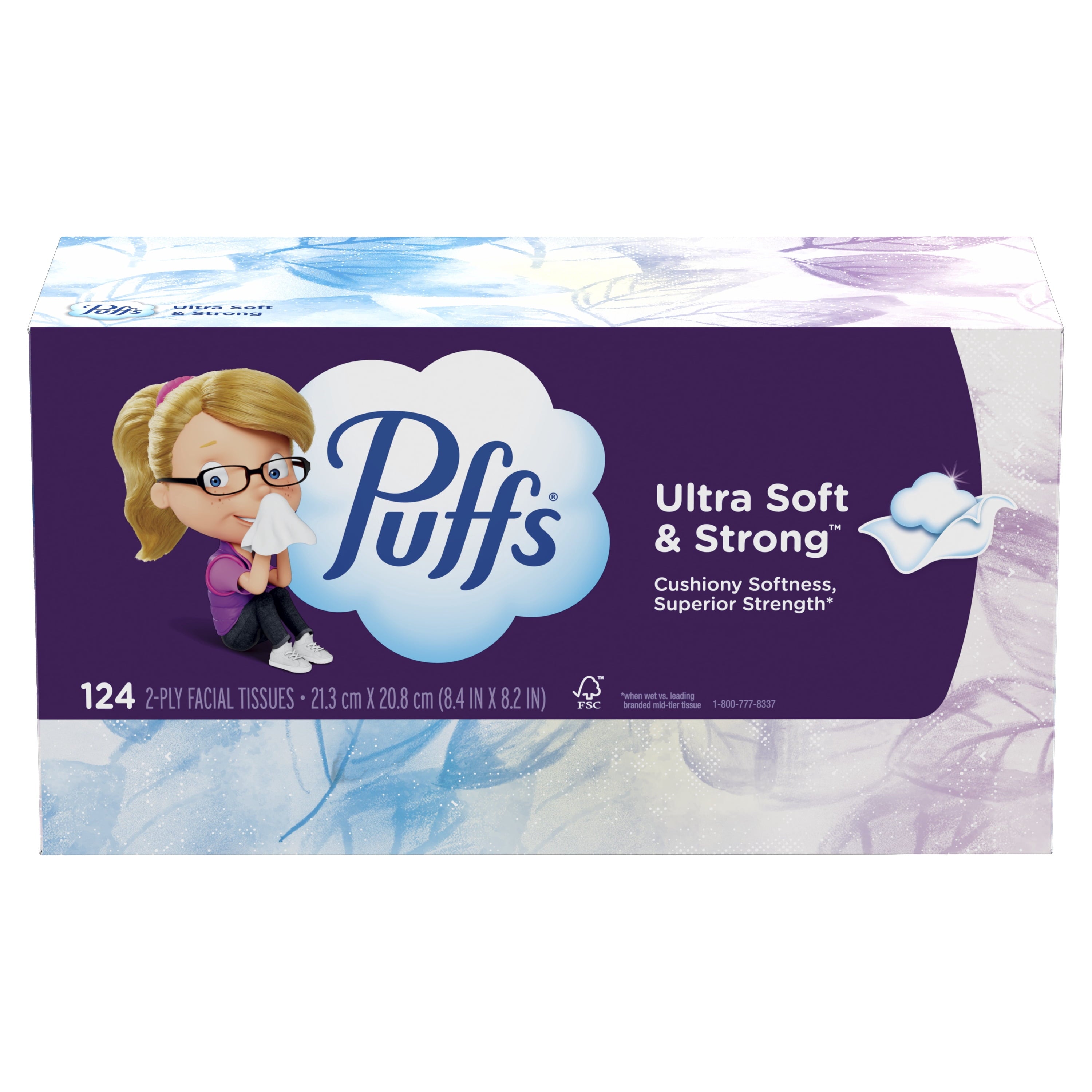 Puffs Ultra Soft Facial Tissues, Back-to-School Exclusive, 4 Rectangle Boxes, 124 Facial Tissues Per Box