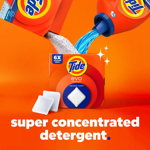 (4 pack) Tide Evo Laundry Detergent Tiles, 100% Concentrated, 6X Cleaning Power, Spring Blast Scent, 16 Count