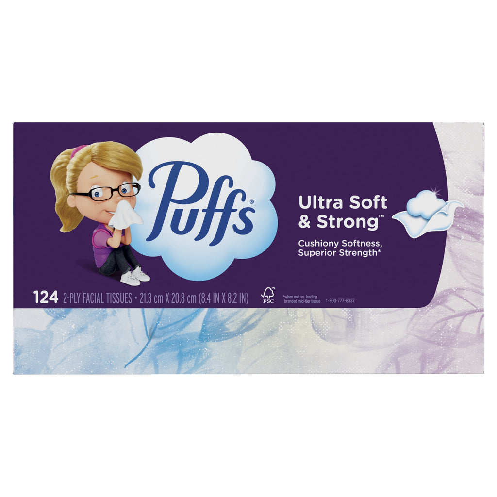 Puffs Ultra Soft Facial Tissues, Back-to-School Exclusive, 4 Rectangle Boxes, 124 Facial Tissues Per Box