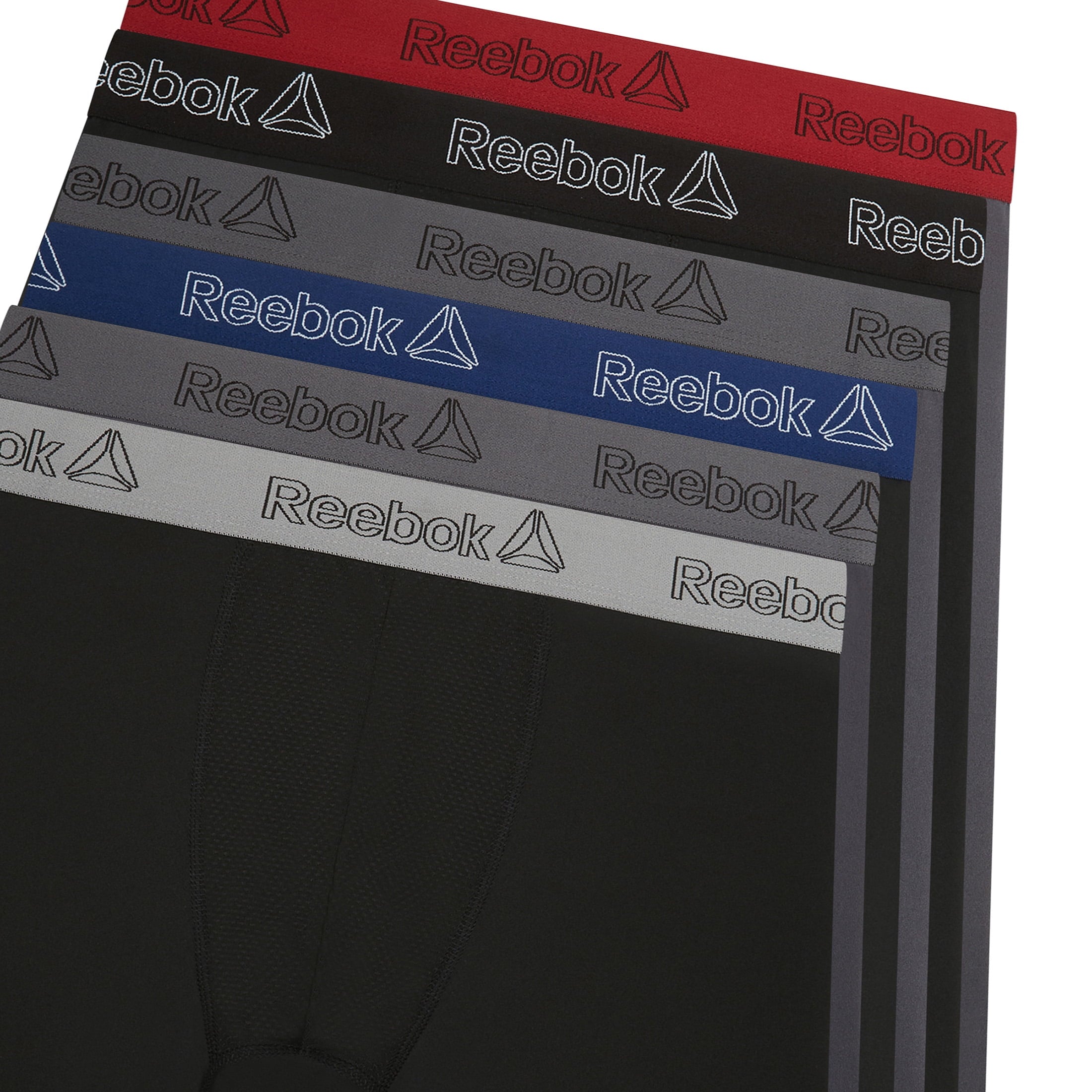 Reebok Men's Featherweight Performance Long Leg Boxer Briefs, 6 Pack