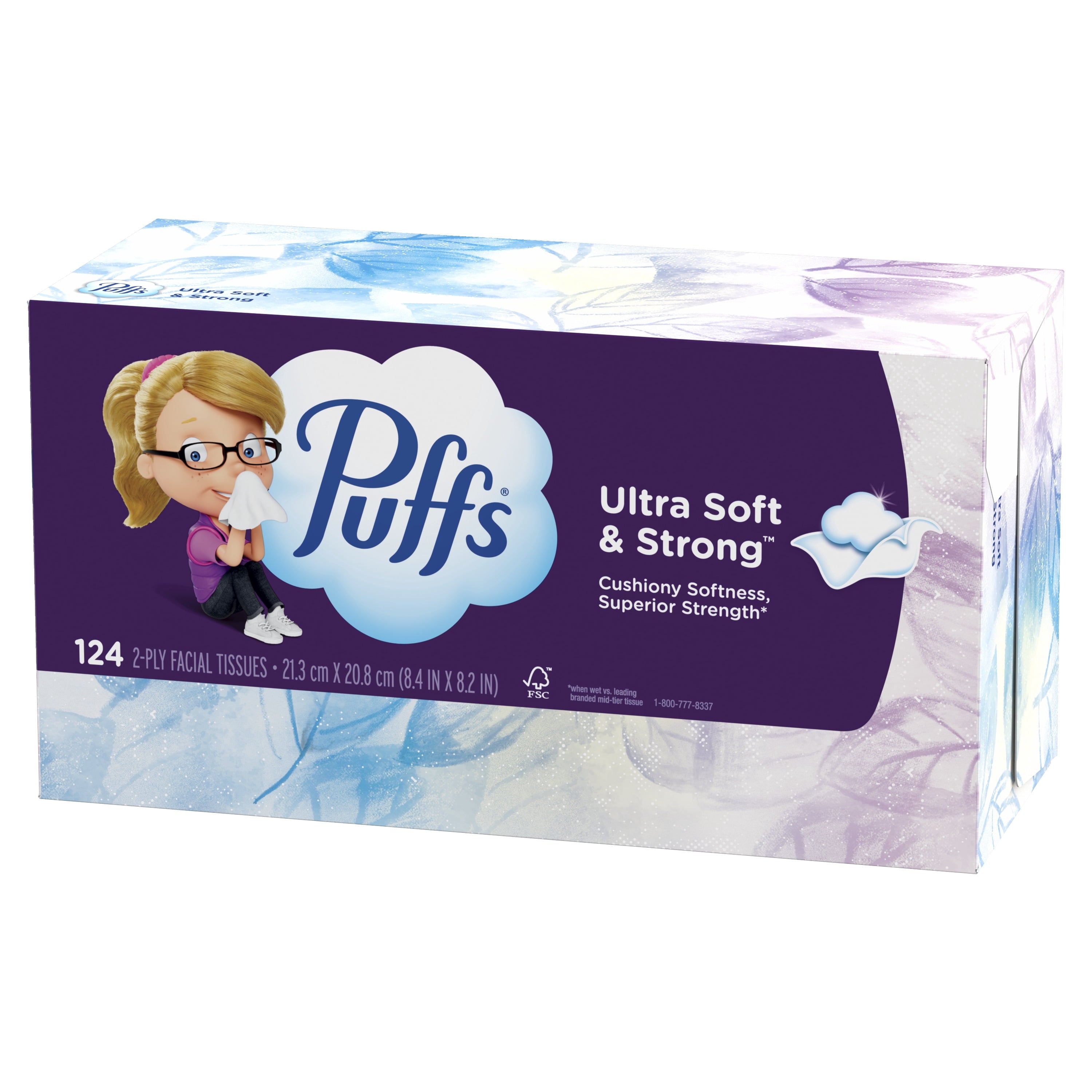 Puffs Ultra Soft Facial Tissues, Back-to-School Exclusive, 4 Rectangle Boxes, 124 Facial Tissues Per Box