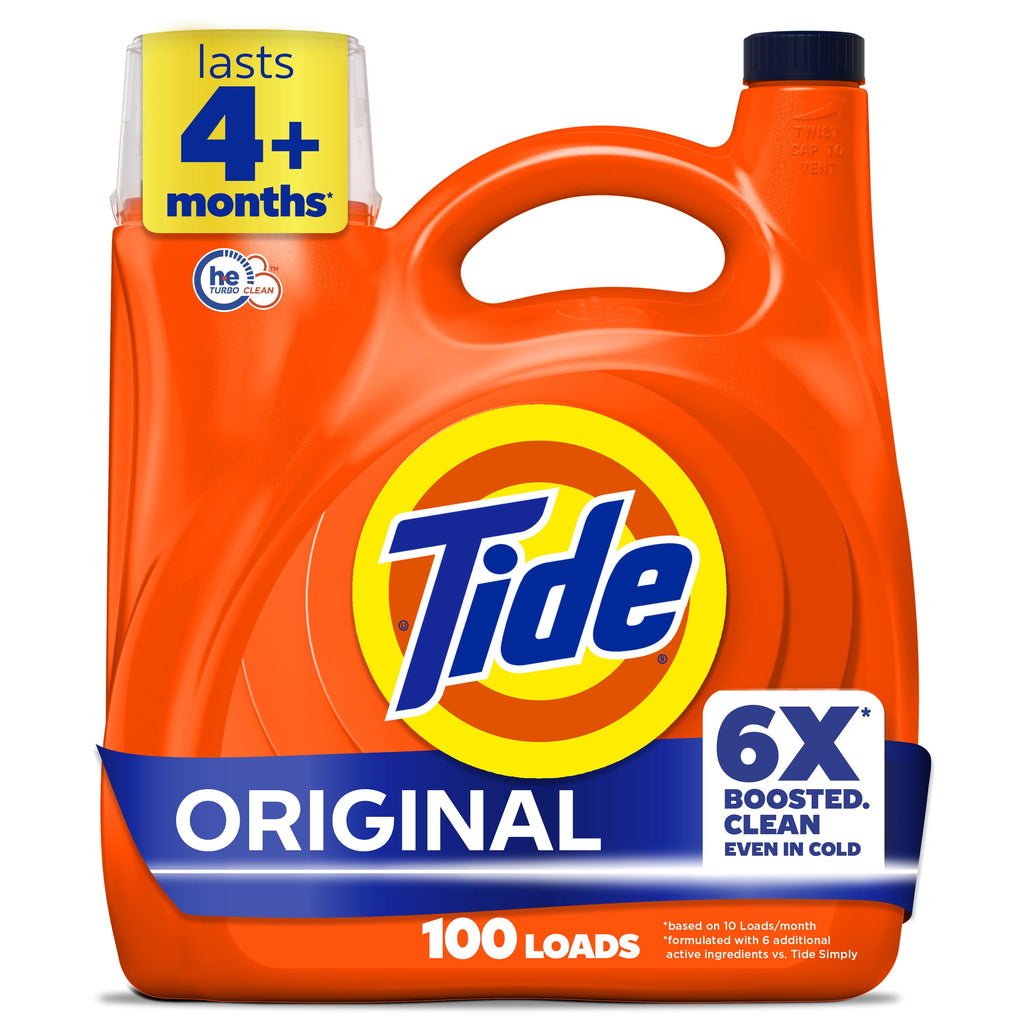 (2 pack) Tide Laundry Detergent Liquid with 6X Boosted Cleaning Power, Original Scent, 125 fl oz, 100 Loads