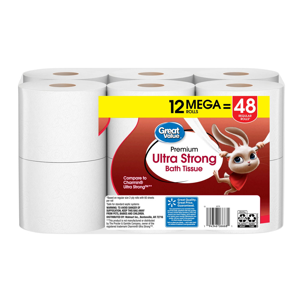 Great Value Ultra Strong 2-Ply Toilet Paper, 6 Mega Rolls, Compare to Charmin® Ultra Strong™