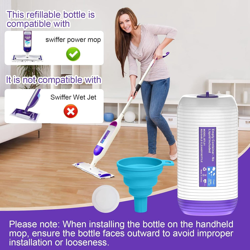 Sunbat Reusable Mop Refill Bottle, 500ML / 17 FL.OZ Container, with 6 Leak-Proof Seal & 1 Funnel